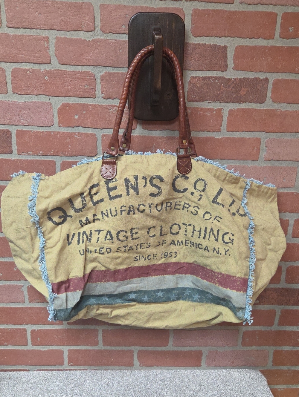 Mona B Vintage-Style  Canvas Weekender Tote with Leather Handles